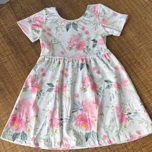 Floral Pink and White Kids Dress